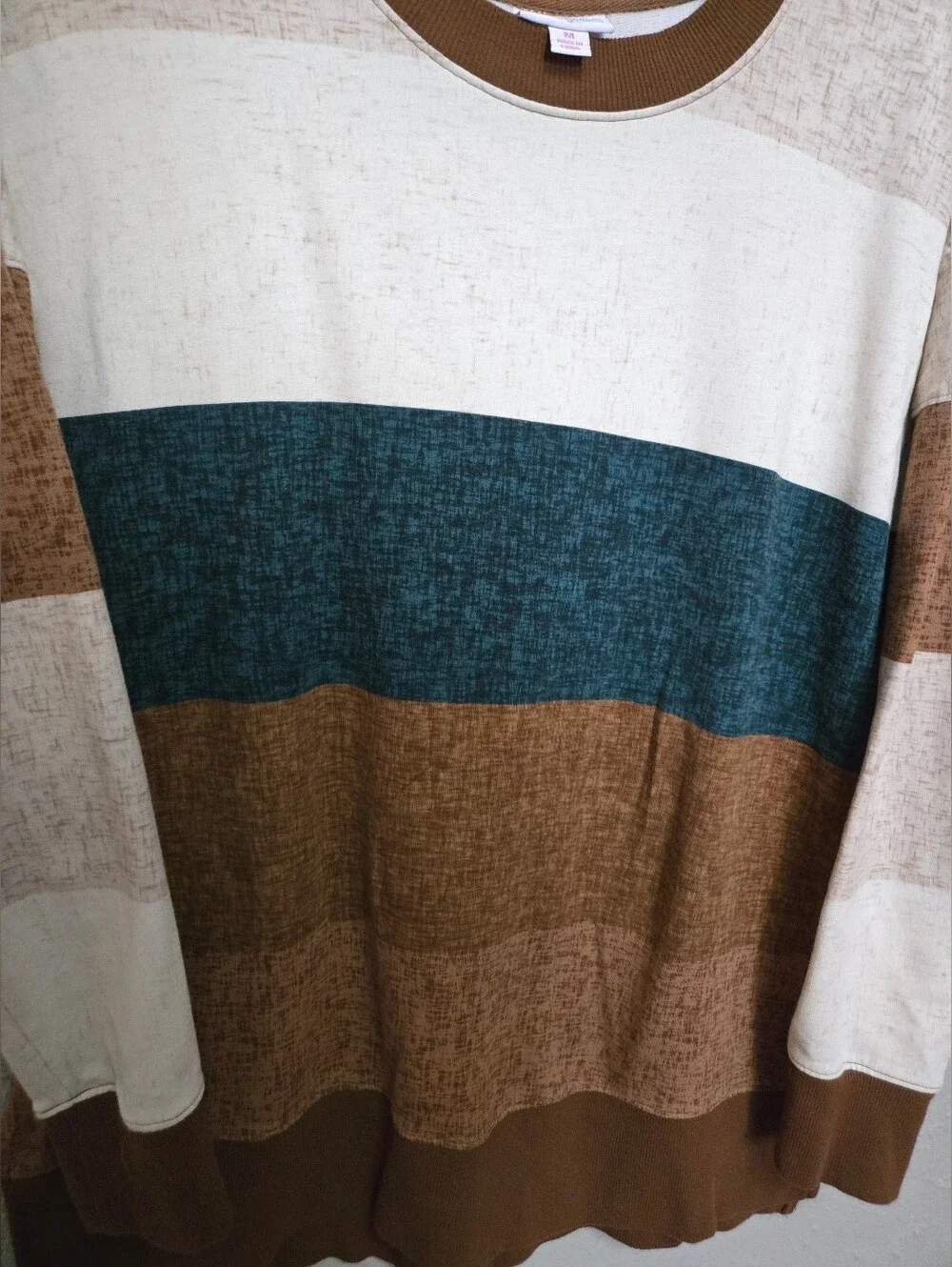 LuLaRoe Hannah Long Sleeve Top ~ brown, cream, dark green stripes Size Medium